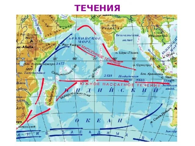 Сомалийское течение на карте Евразии. Южное пассатное течение на карте индийского океана. Карта течений индийского океана. Течения индийского океана теплые и холодные. Направление течений австралии