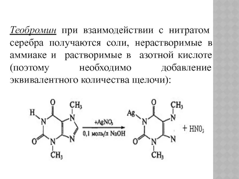 Кофеин взаимодействие. Теобромин с нитратом серебра. Качественная реакция на теобромин с хлоридом кобальта 2. Теобромин качественная реакция с нитратом серебра. Реакция теобромина с нитратом серебра.