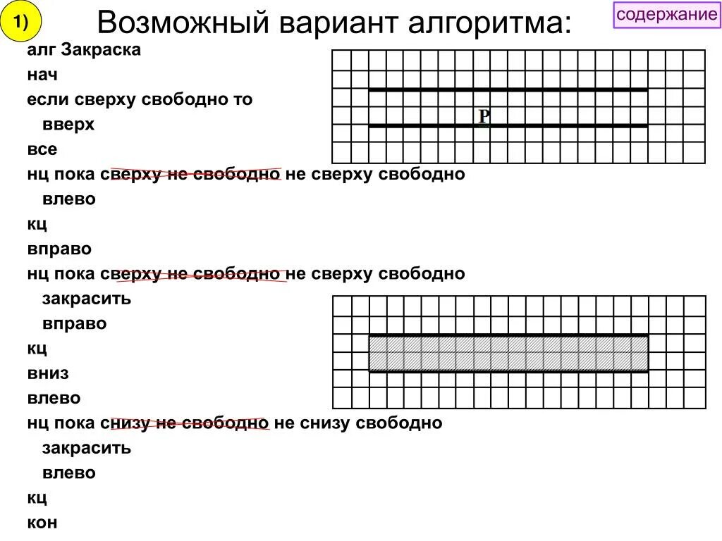 Пока снизу свободно вниз. НЦ пока сверху свободно вправо КЦ. НЦ пока сверху свободно закрасить вверх. Сверху свободно НЦ пока КЦ. НЦ пока не сверху свободно закрасить вправо КЦ.