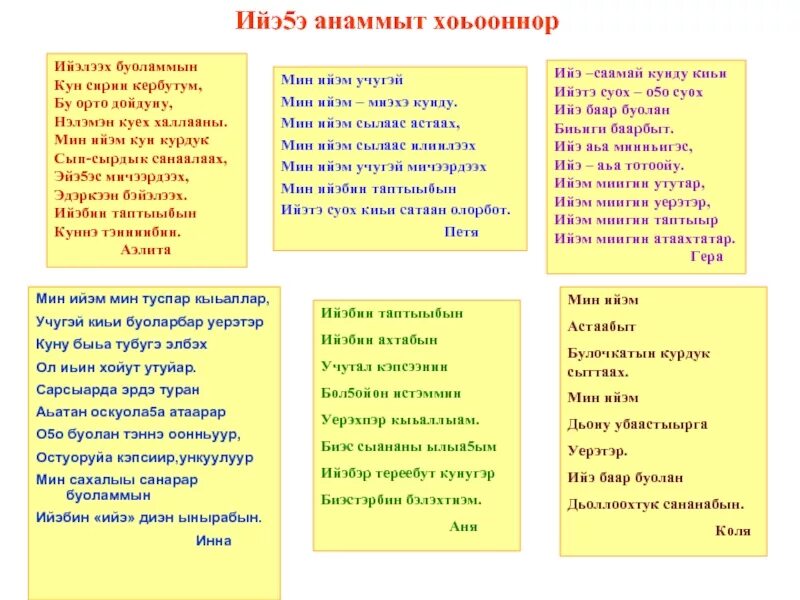 Текст. Ийэ5э анаммыт хоьооннор. ОС хоьооннор сахалыы. Ийэ5э хоьоон. Сахалыы переводчик