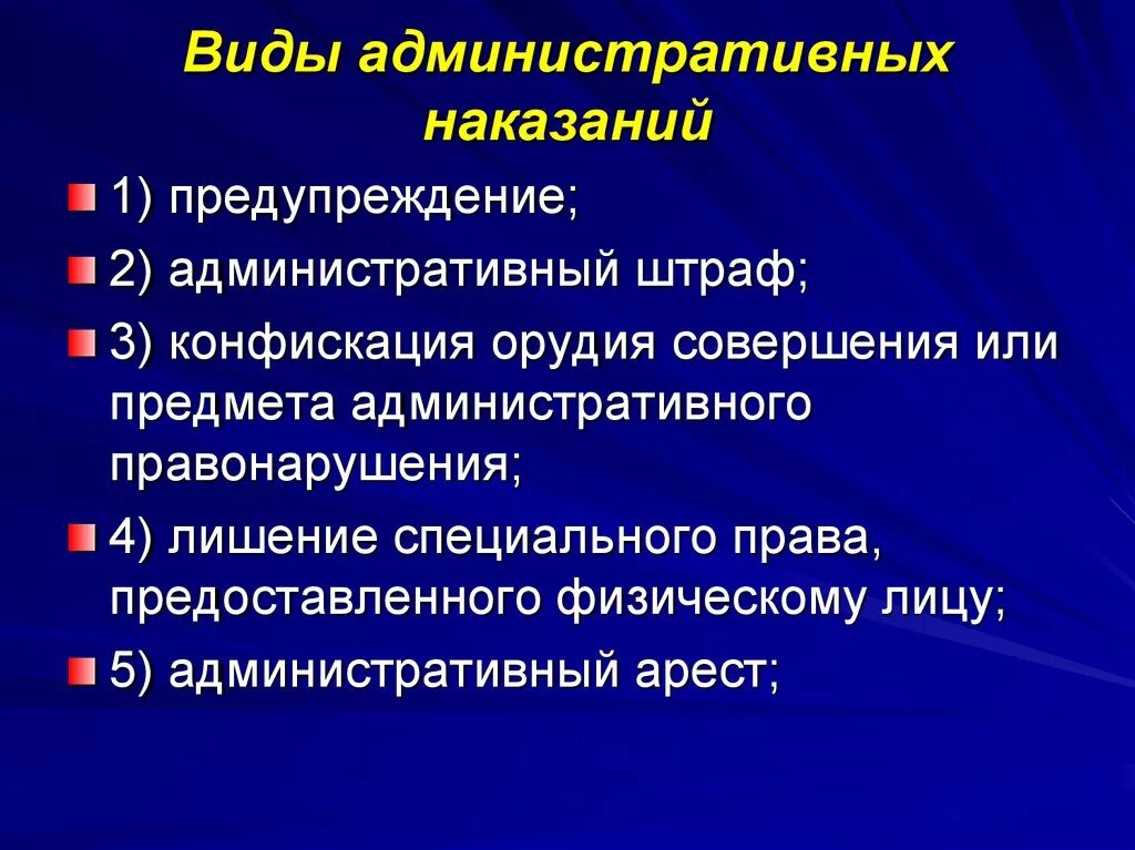 Основные наказания административных правонарушений