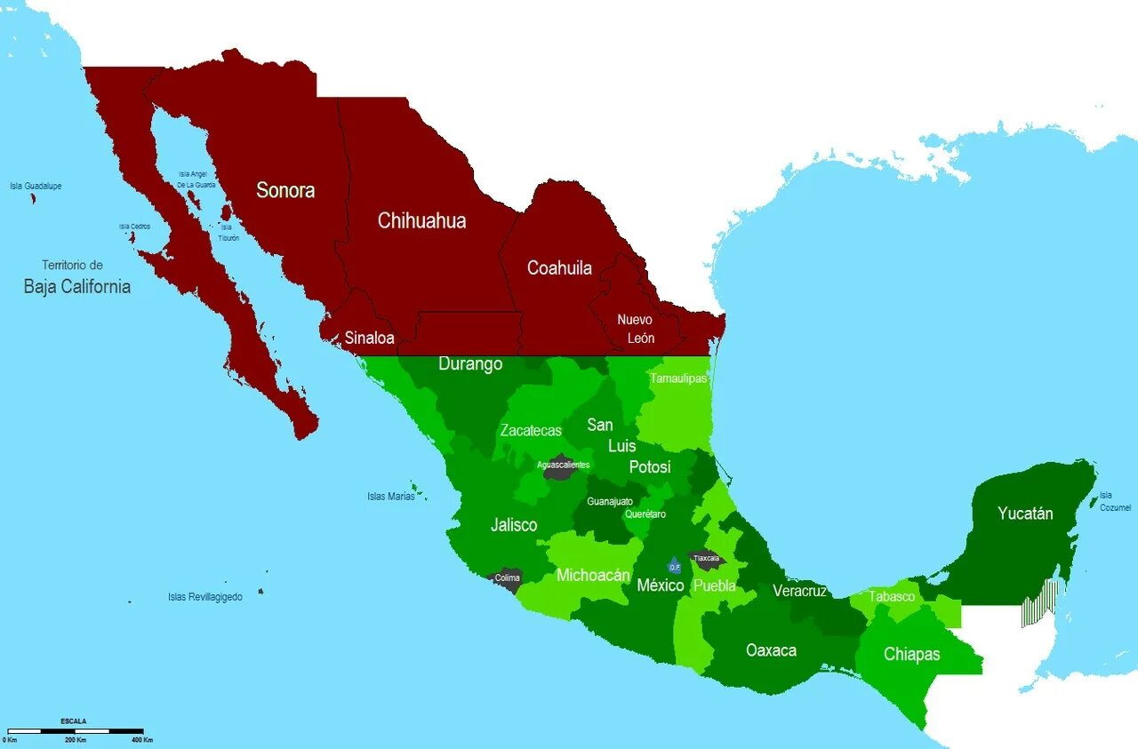 Северная Мексика. Калифорния Мексика. Mexico States Map. Гваделупа Мексика на карте.