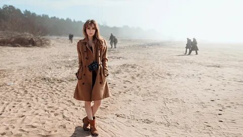 long hair, sand, photography, beach, dress, coats, camera, Georgy Chernyady...