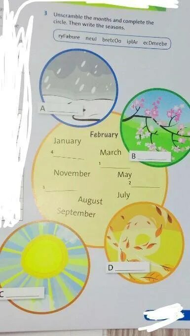 Complete the months and seasons. Write the Seasons. Complete the Seasons. Complete the months. Write the months.