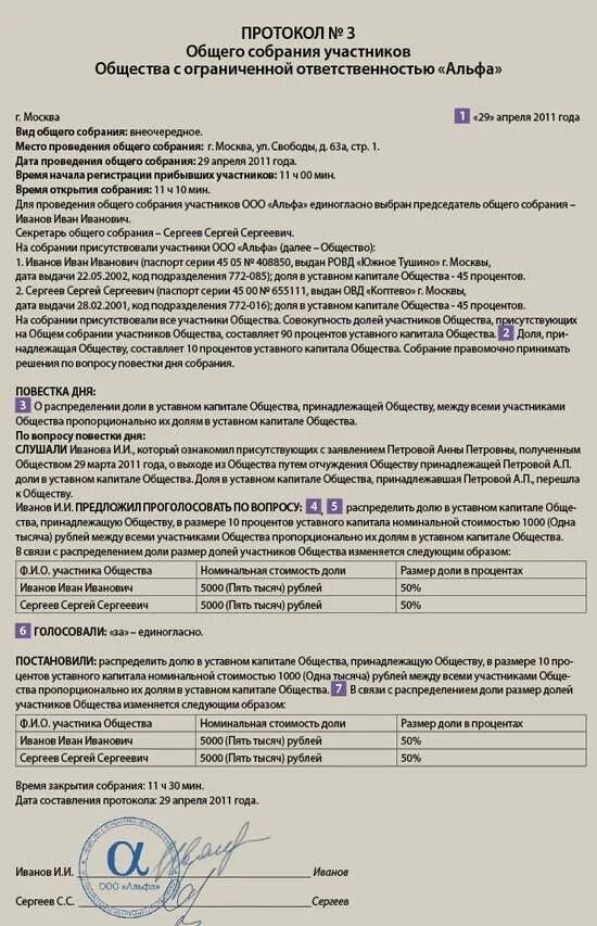 Протокол общего собрания о доли участнику общества. Протокол собрания о продаже доли в ООО другому участнику. Протокол общего собрания ООО (образец заполнения). Протокол о продаже доли в ООО участником.