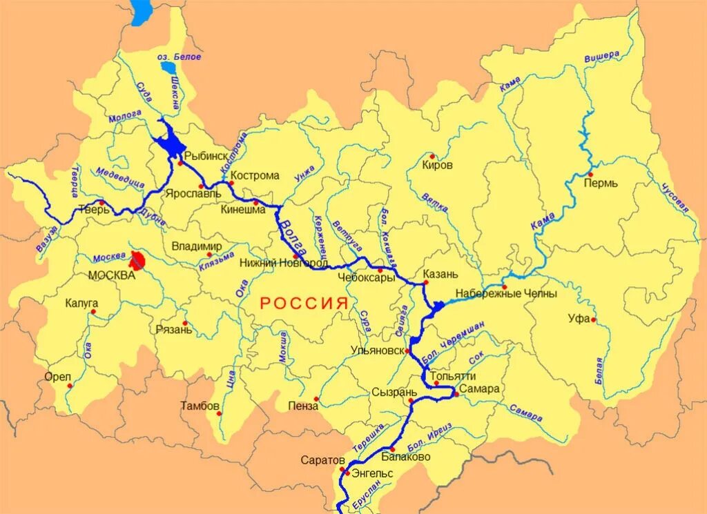 В каких районах рек. Бассейн реки Волга на карте России. Река Волга на карте России карта. Бассейн реки Волга на карте с притоками. Река Волга на карте России Исток и Устье.