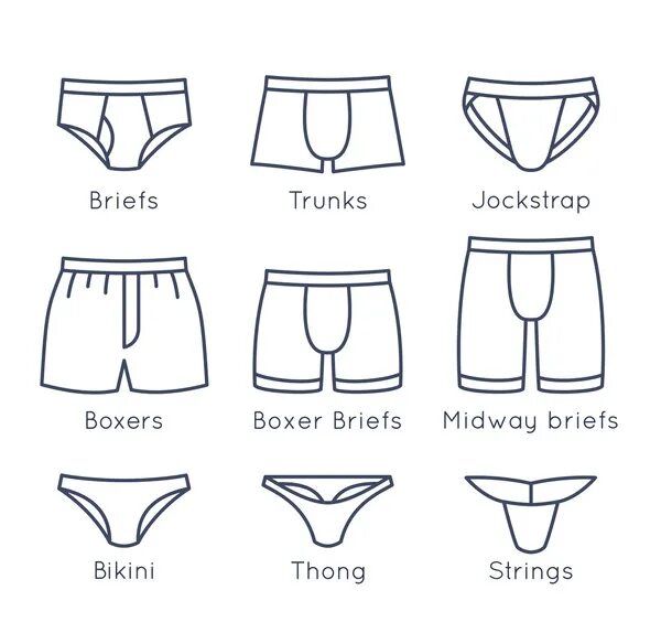 Виды трусов названия и фото Male underwear types flat icons set Underwear types, Mens underwear, Underwear d