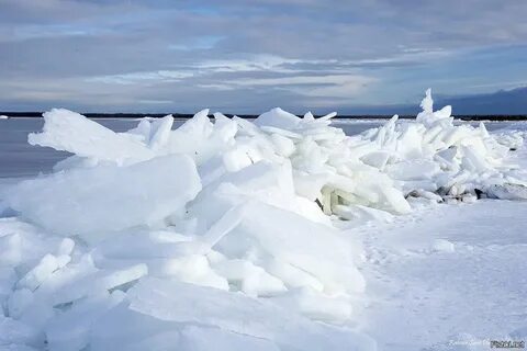 Река загроможденная белыми льдинами слегка