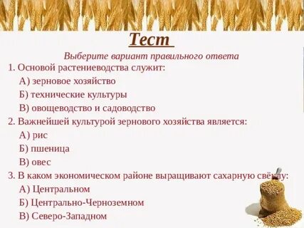 Тесты по теме сельское хозяйство