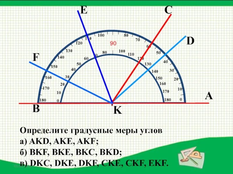 Определи градусную меру следующих углов