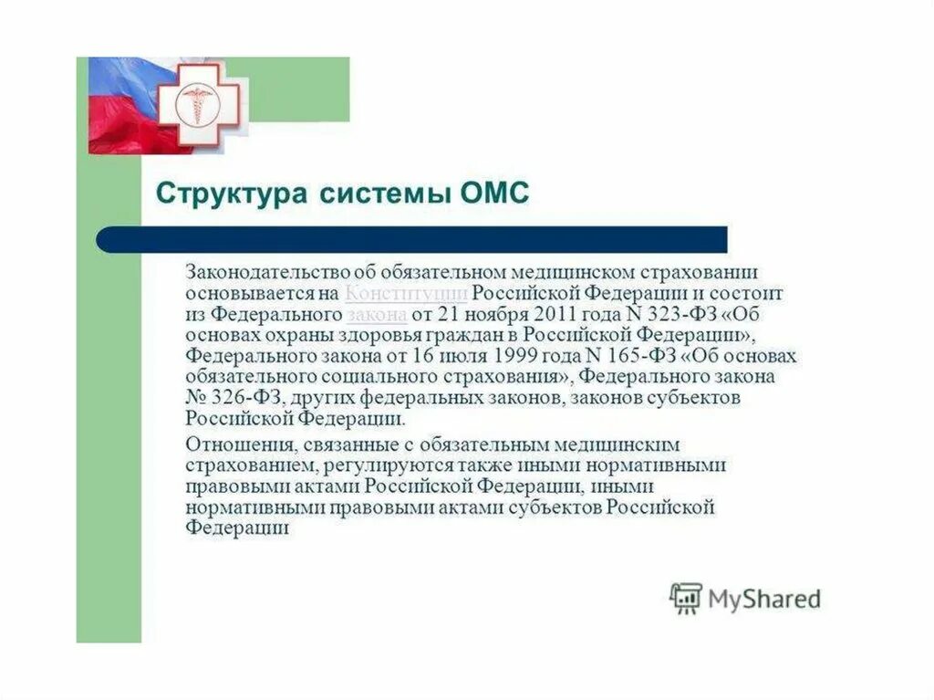 Закон об основах медицинского страхования. Законодательство об ОМС основывается на. Структура системы ОМС. Обязательное медицинское страхование (ОМС) регулируется:. Закон о медицинском страховании.