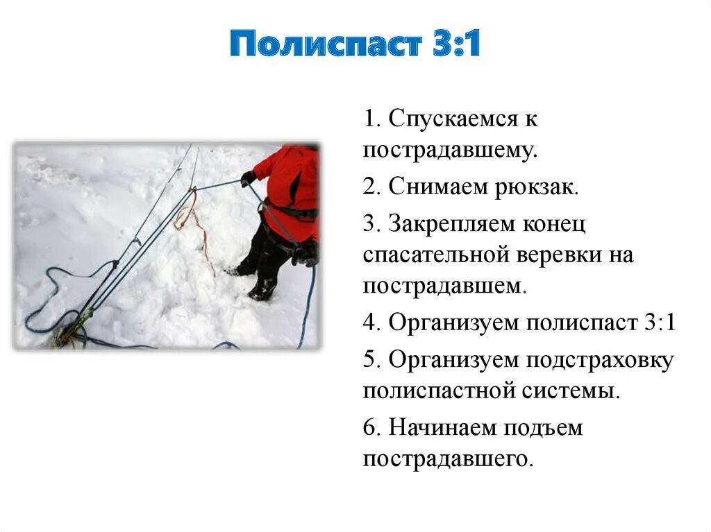 Требования к спасательным веревкам. Полиспаст для подъема пострадавшего. Полиспаст страховка. Подъем пострадавшего с помощью полиспаста. Подъем пострадавшего из трещины.