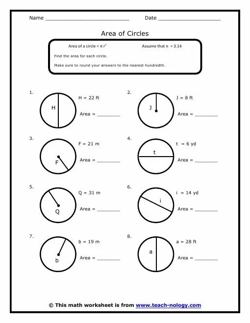 Circumference and area of a circle. Math 7th Grade. Math 7 Grade. Worksheets 7 Grade.
