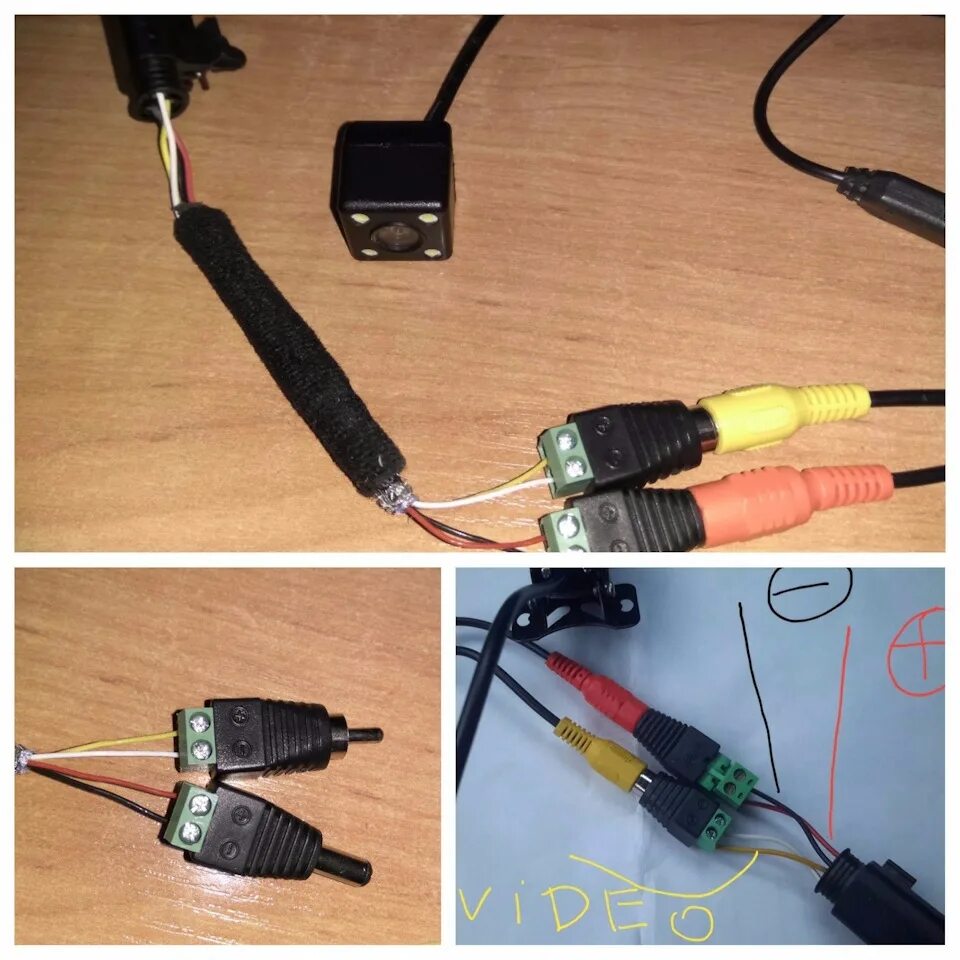 Видео кабель подключение. RCA тюльпан распайка камера заднего.