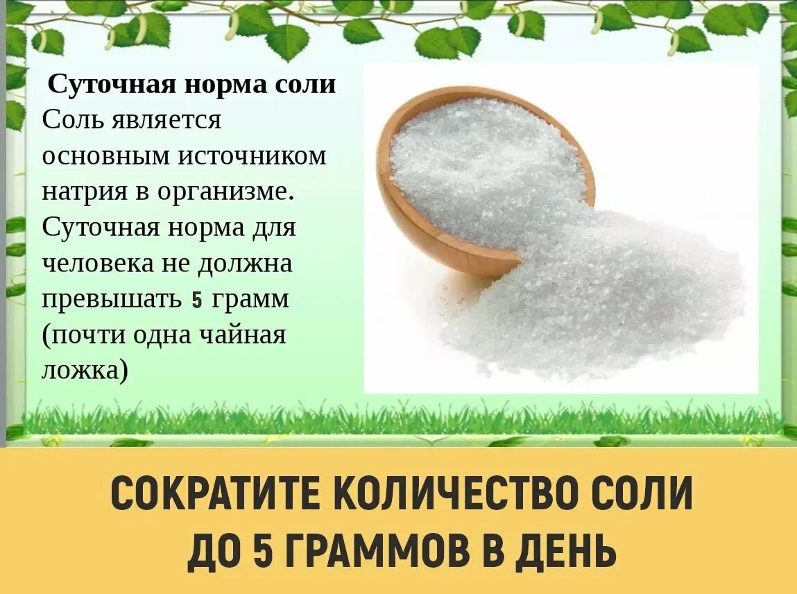 Какое количество соли рекомендуется в день. Норма соли в день. норма соли в день для человека. норма соли в день для человека в граммах. норма потребления соли в день.