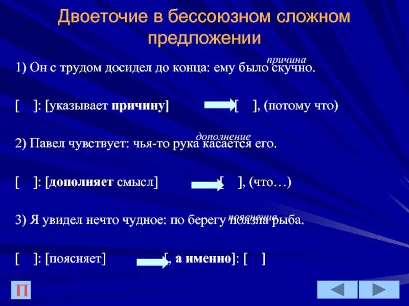 Причины постановки двоеточия в бессоюзном сложном