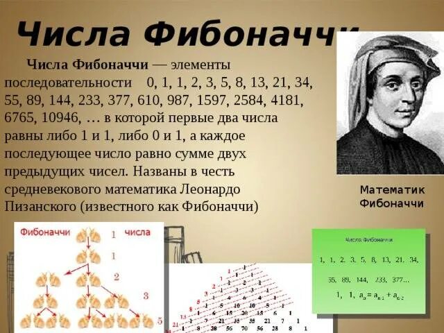 Чему равно восьмое число в последовательности фибоначчи. Числа фибоначчи. леонардо фибоначчи числа. первые числа фибоначчи. первое число фибоначчи.