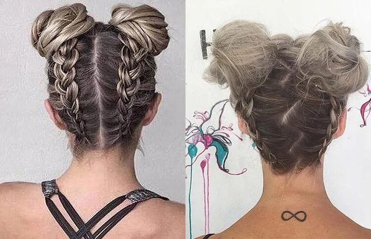 причёска шишка на голове. прическа два пучка и распущенные волосы. мия бойко гульками. прическая с двумя кульками на голове. прическа с двумя рожками.