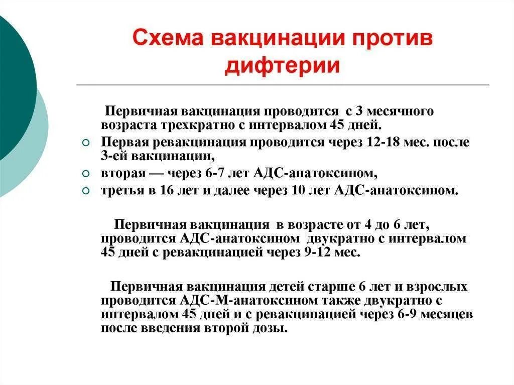 Ревакцинация дифтерия столбняк. Схема постановки прививки от дифтерии. Схема введения вакцины против дифтерии. Схема иммунизации против дифтерии. Возраст проведения вакцинации против дифтерии.