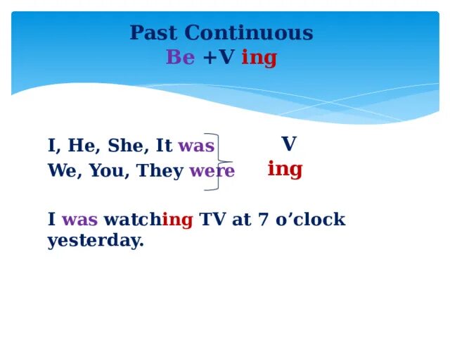 Past Continuous was v ing.