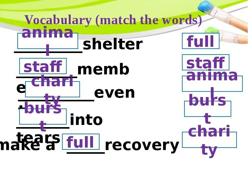 Fill in staff foster. Lending a helping hand презентация. Burst of tears. Animal Shelter Vocabulary. Burst into tears.