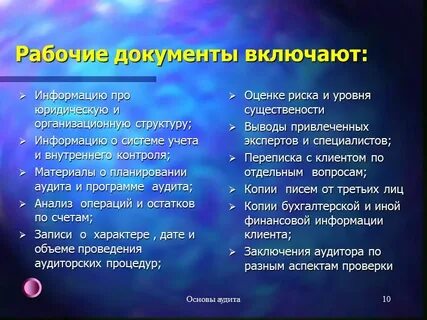 Основные документы аудита