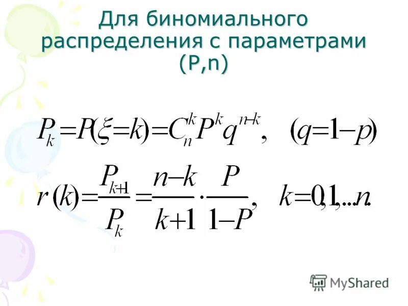 Сумма случайных функций. Параметры биномиального распределения. Неравенство Чебышева для биномиального распределения. Параметры биномиального пространства. Отрицательное биномиальное распределение.