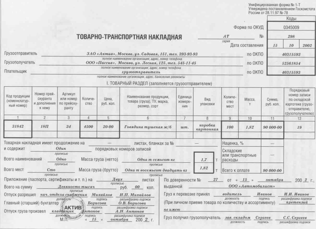 Товаро-транспортная накладная форма 1-т заполнение. Форма 1-т товарно-транспортная накладная 2023. ТТН образец заполнения. Товарно транспортная накладная форма заполнение.