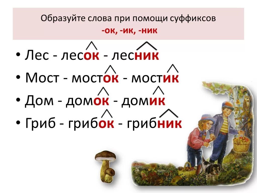 Суффикс в слове врачом. Однокоренные слова с суффиксом. Однокоренные слова с помощью суффиксов. Слова с суффиксом к. Лес однокоренные слова с суффиксом.