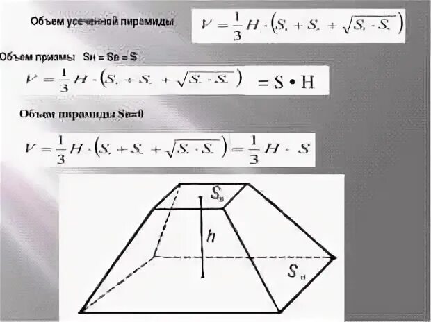 Калькулятор объема трапеции. Объем усеченной пирамиды формула. Объём усеченной пирамиды четырехугольной формула. Формула усеченной пирамиды расчет объемов. Объём усечённой пирамиды формула.