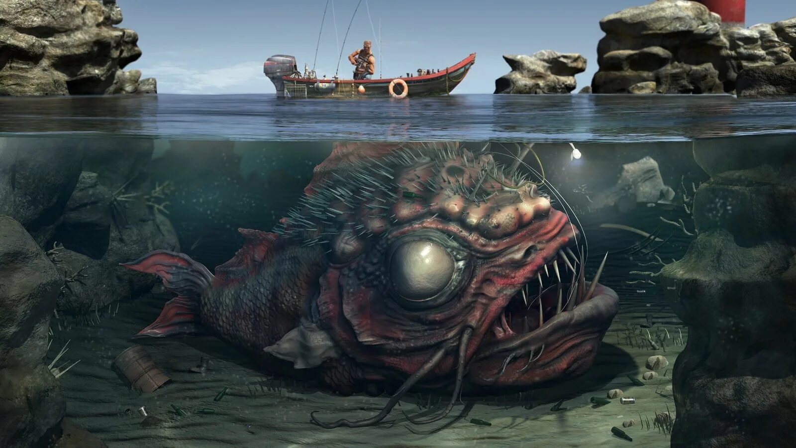Подводное чудовище. Монстры под водой. Гигантская рыба фэнтези. Океанические монстры.