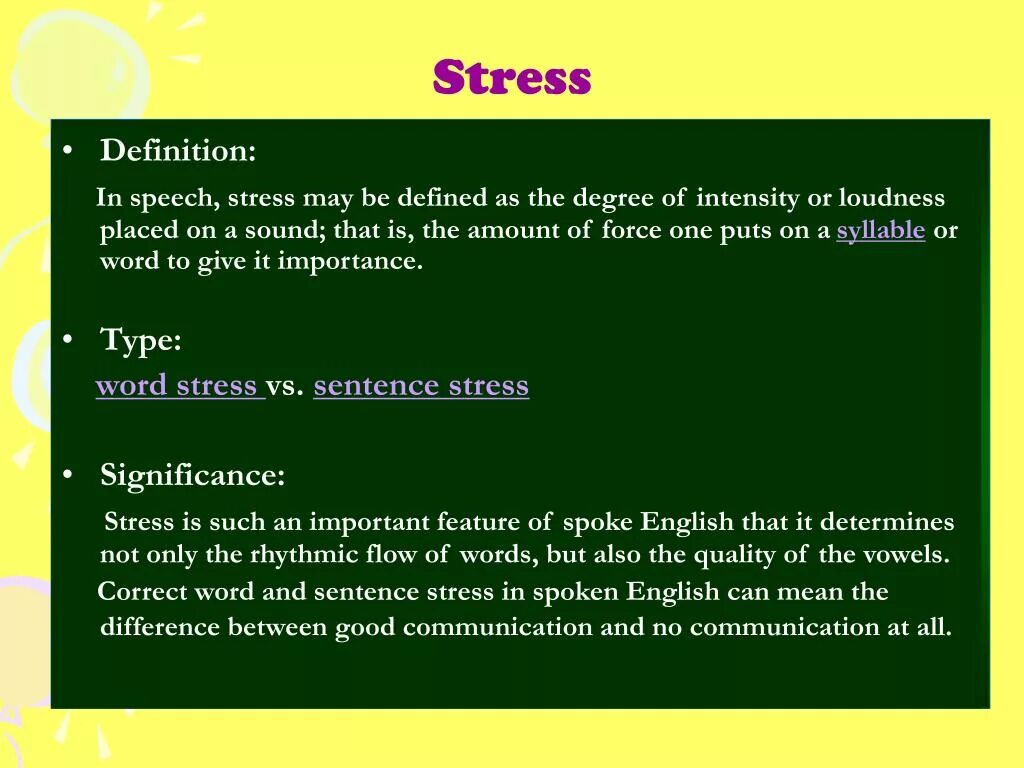 Word stress in Phonetics. Stress Definition. The notion of Word stress. Types of Word stress.