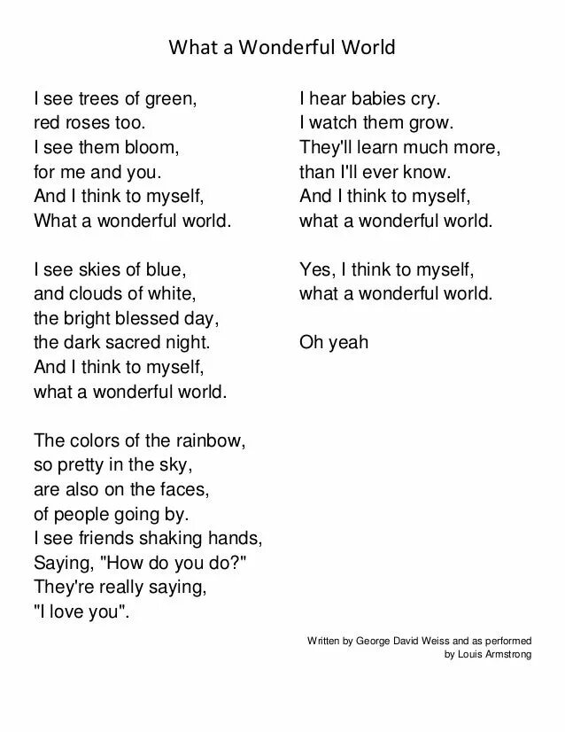 Were wonderful world. What a wonderful World Louis Armstrong текст. What a wonderful World текст. Wonderful World текст. Луис Армстронг what a wonderful World текст.