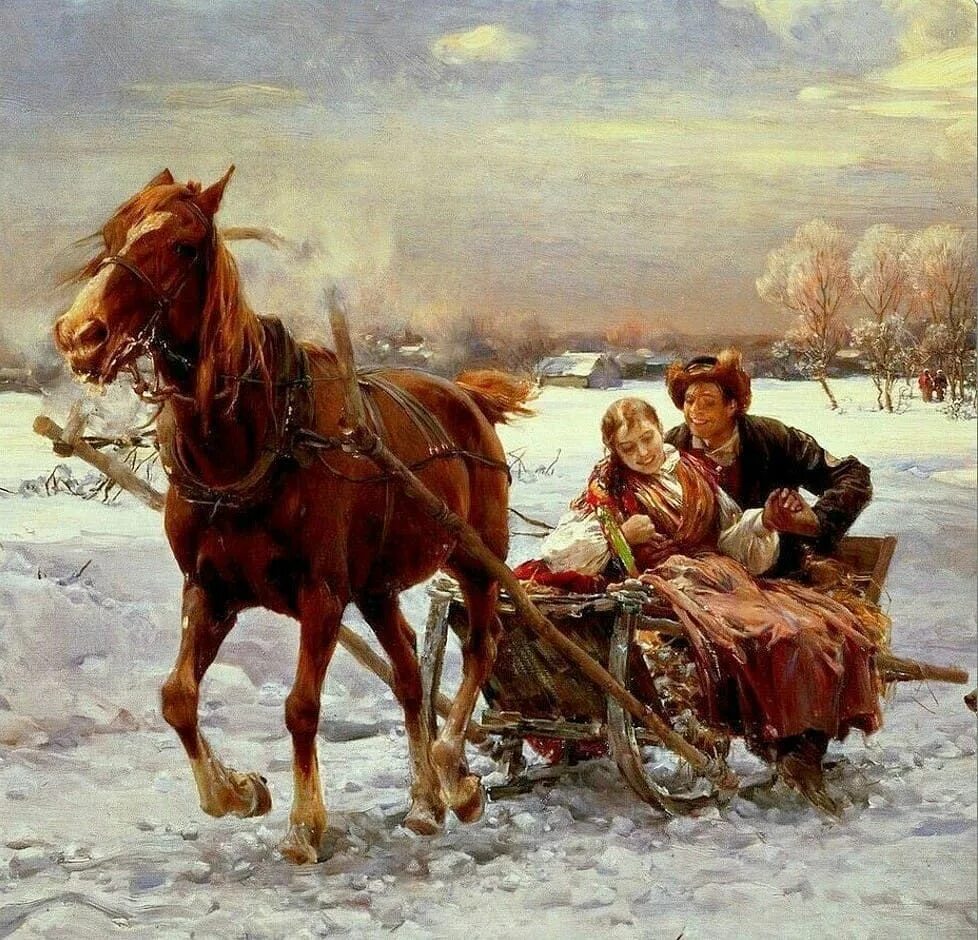 Типы придаточных предложений в русском. Сани зимой. Сани зимой. Лошадь запряженная в сани. Петр николаевич грузинский тройка.