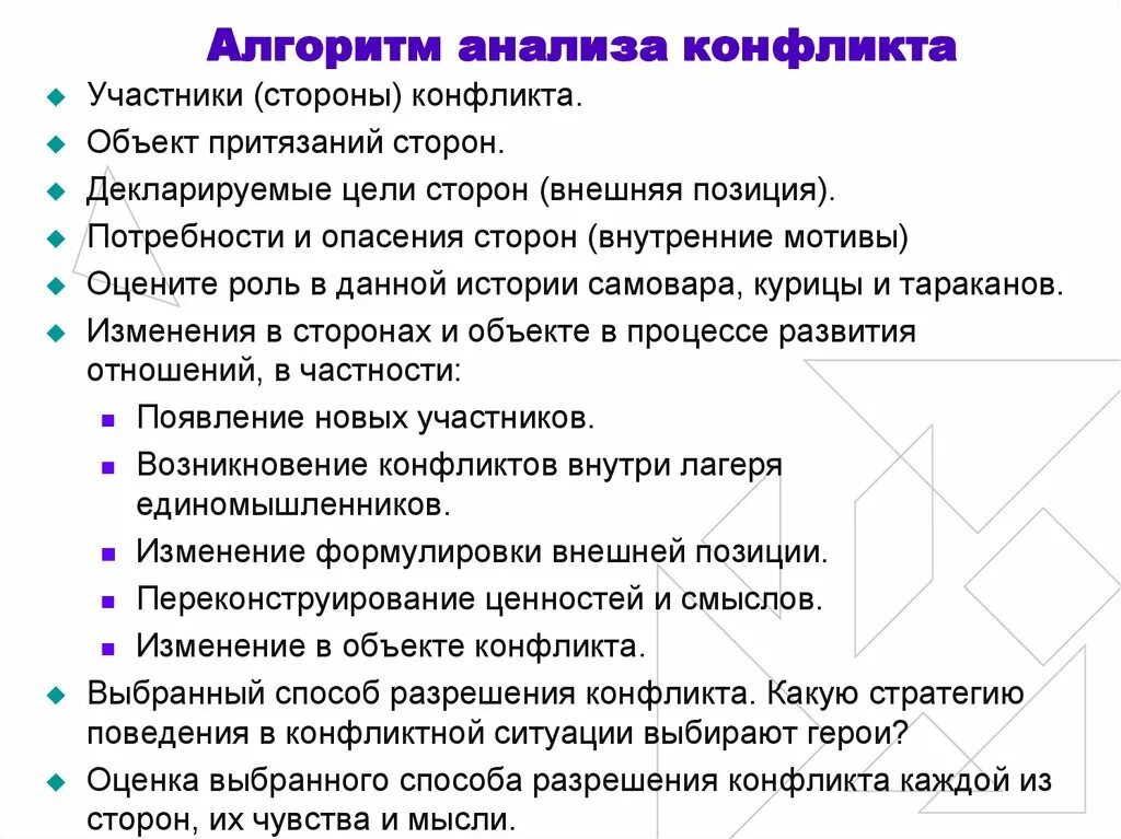 Алгоритм разрешения конфликтной ситуации. Алгоритм анализа конфликта. Алгоритм анализа разрешения конфликтов. Алгоритм анализа социально-психологического конфликта. Алгоритм анализа конфликтной ситуации.