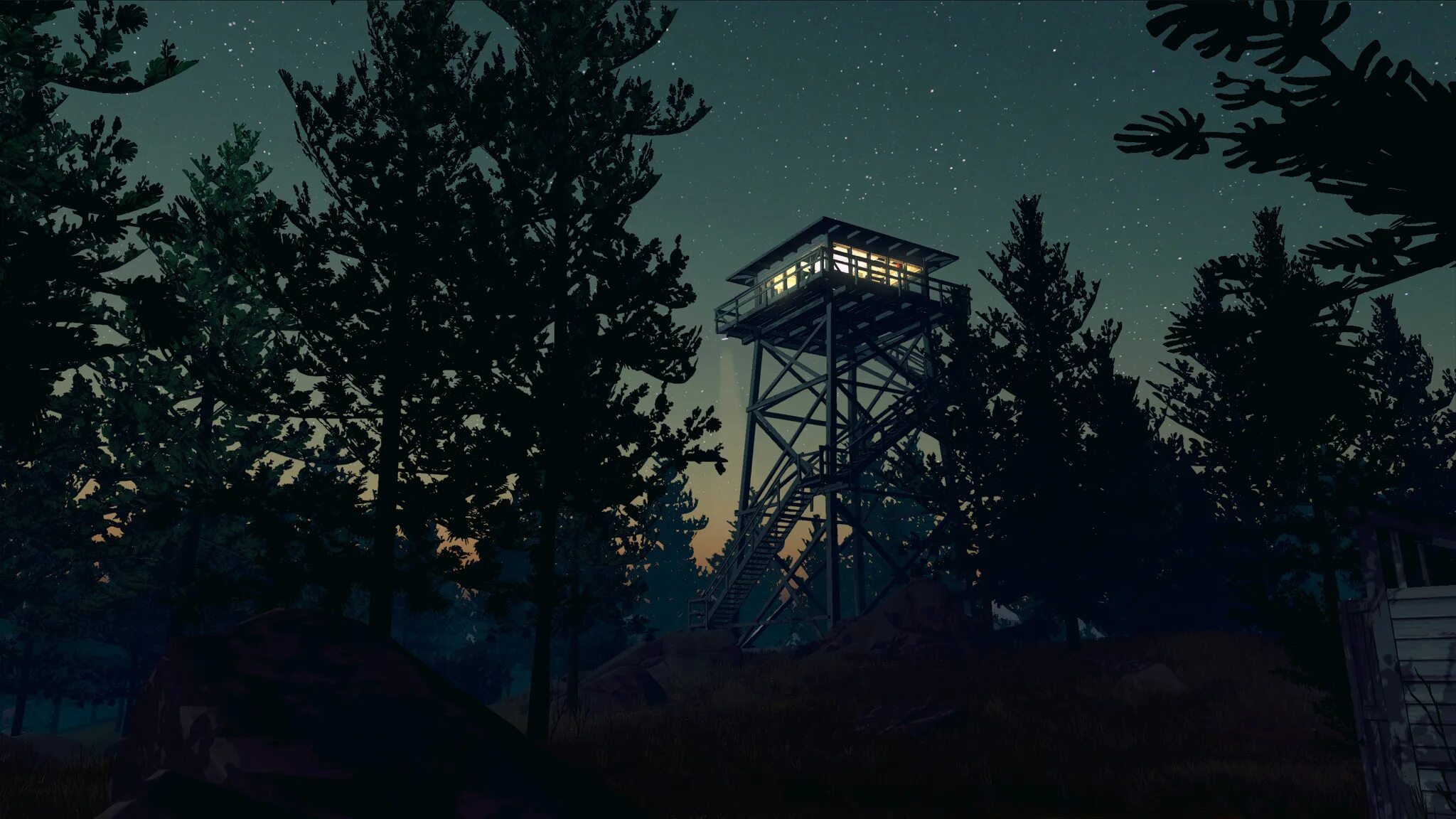 Фаер вотч игра. Firewatch игра. Обои вышка. Звездное небо. Лесная пожарная смотровая вышка.
