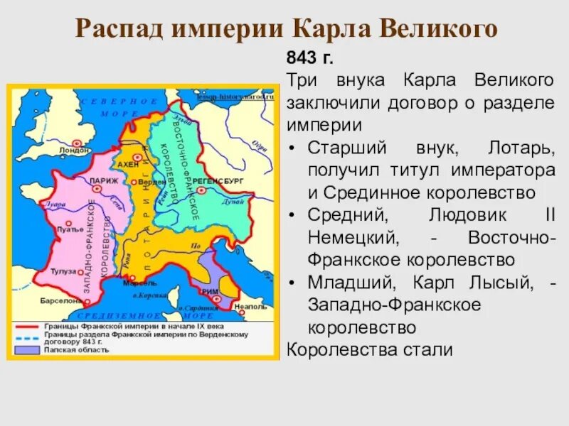 Создание франкской империи. 843 Г. − распад Франкской империи.