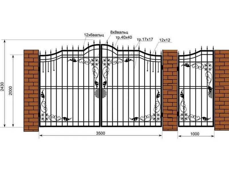Какой длины должен быть забор. Стандартная ширина ворот. Стандартная ширина калитки для забора из профнастила. Схема распашных ворот 4 м. Калитка ширина 1 м, высота 2 м.