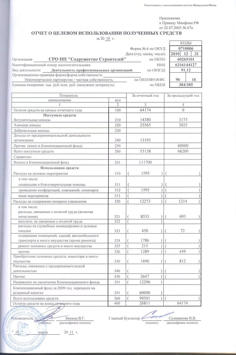 Бухгалтерская отчетность и аудиторское заключение 2010 год