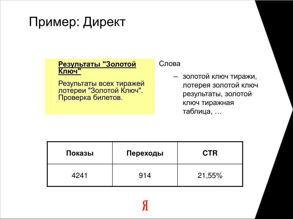 Пример того директ. Билет золотой ключ. Текст без ключа