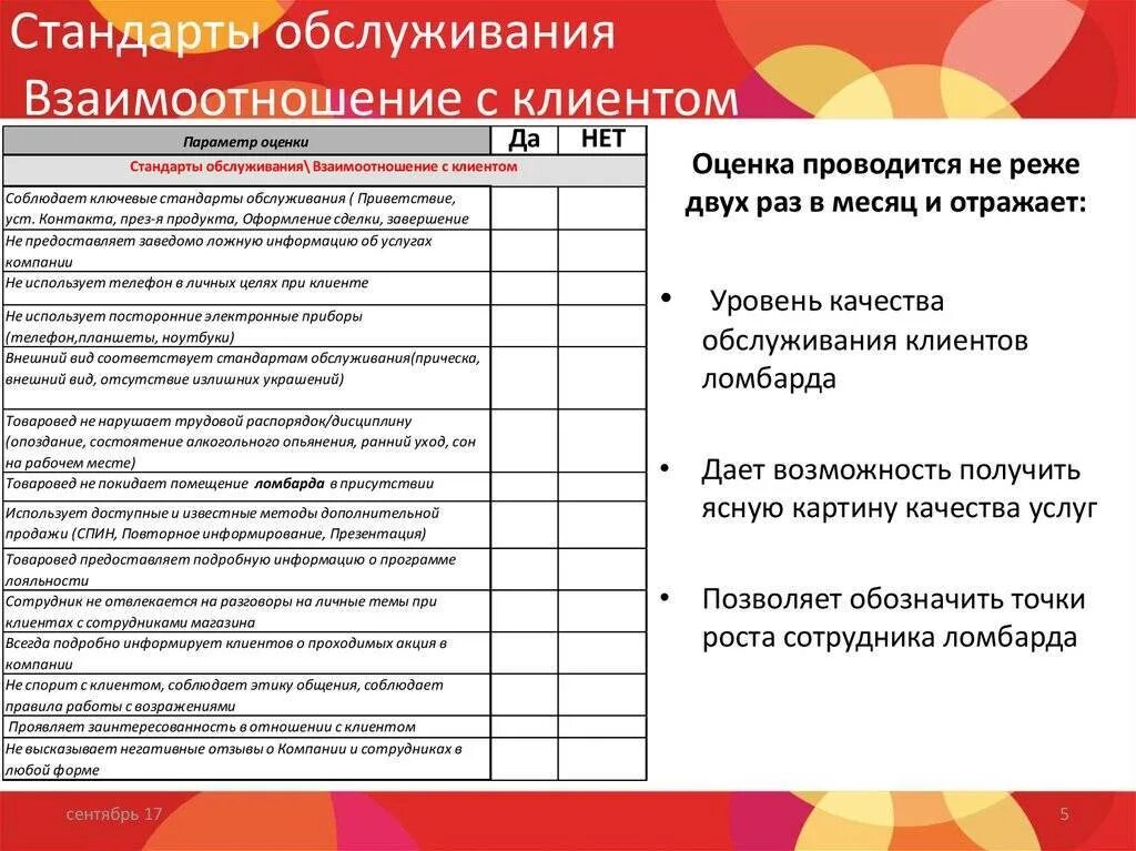 Стандарт оказания работы