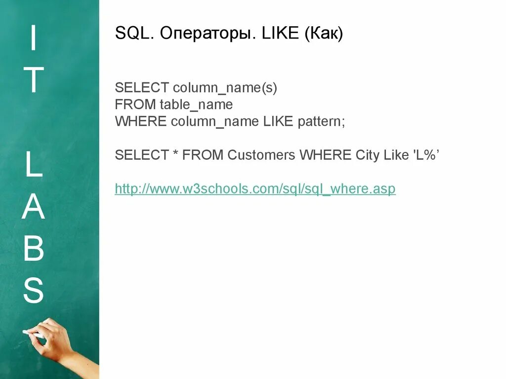 Likes name. Оператор like в SQL. Оператор where SQL. SQL where name like. Описание SQL оператора like.