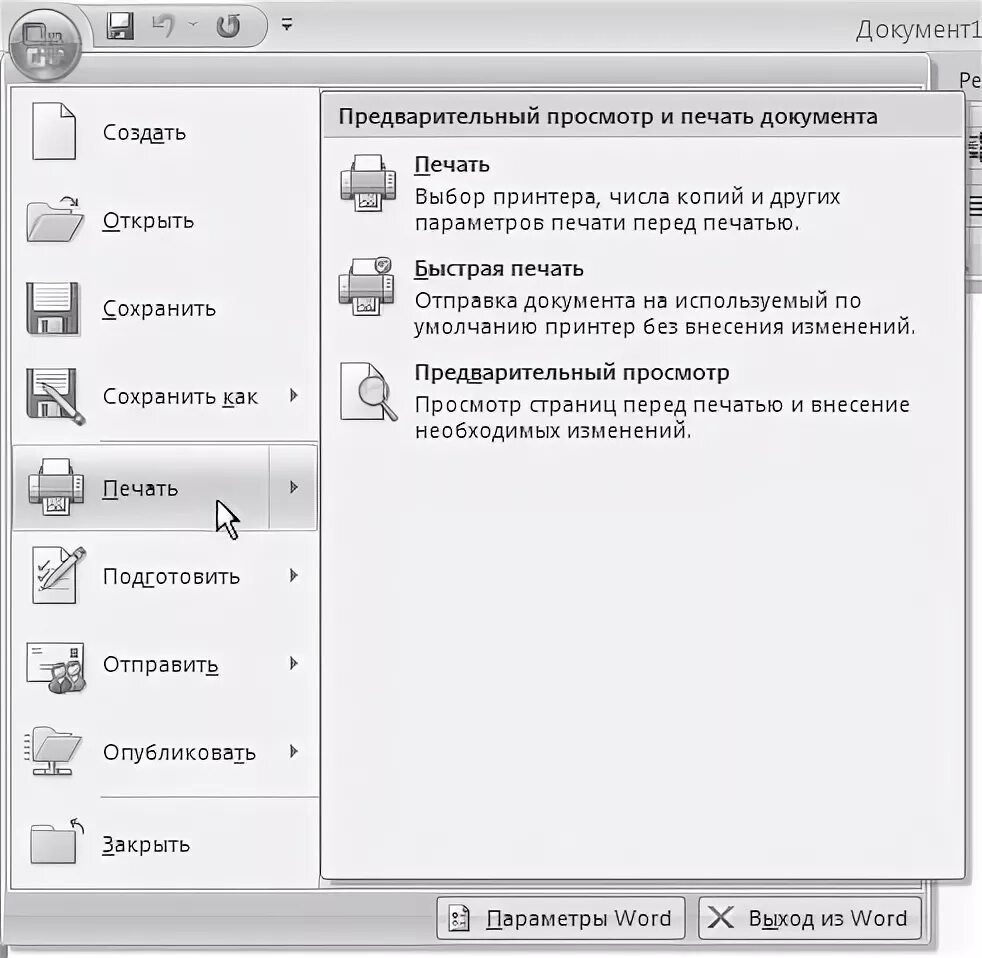 Почему принтер не печатает ворд. Предварительный просмотр и печать документа. Создать открыть предварительный просмотр. Предпросмотр печати. Предпросмотр печати в Ворде.