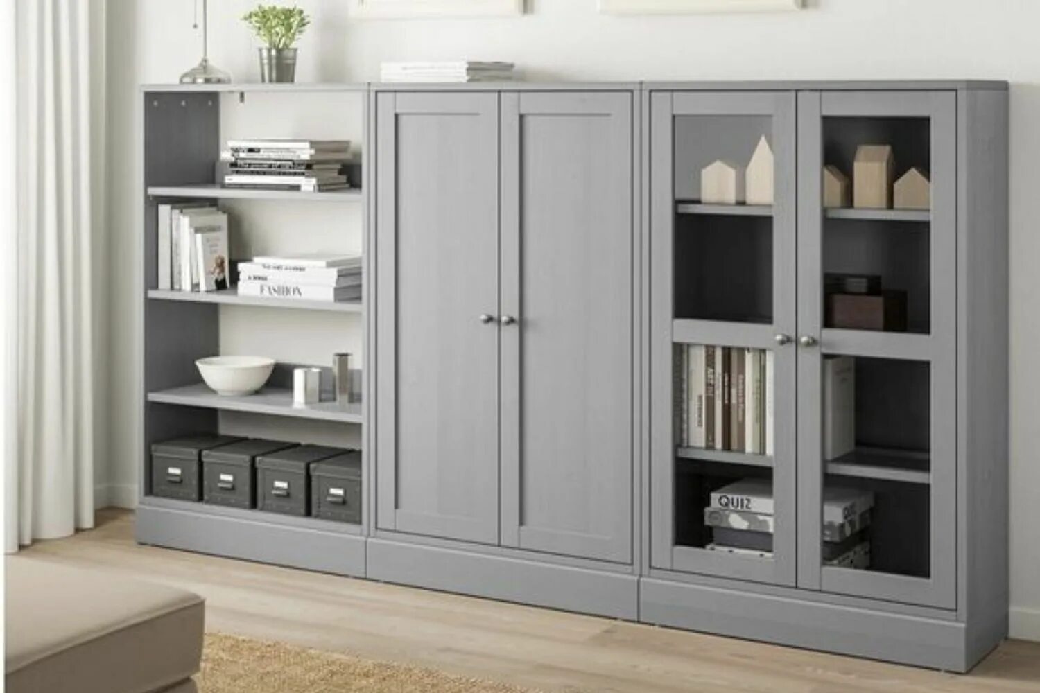 Шкаф для посуды и одежды в гостиную. Ikea шкаф хауга серый. шкаф в скандинавском стиле в гостиную. невысокий шкаф в гостиную. не высокие шкафы в гочтиной.