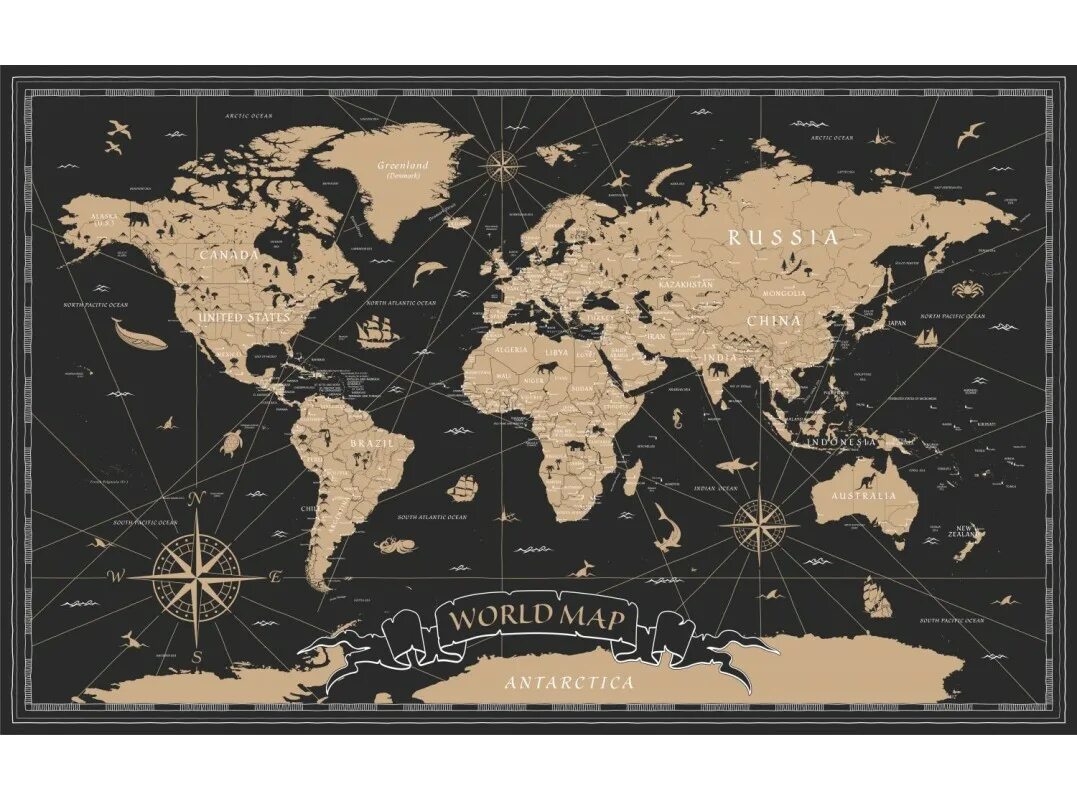 Черная карта мир. Карта мира. Географическая карта мира. Подробная карта мира. Настенная карта мира.
