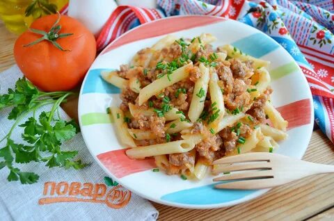 Макароны с фаршем с молоком