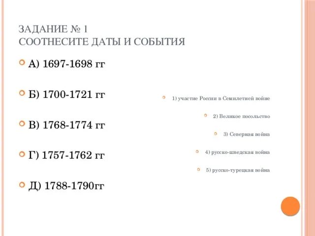 Задание 1 соотнесите события и даты. Соотнесите даты и события 1700-1721. Соотнесите даты и события 1762. Соотнесите даты на ленте времени с событиями.