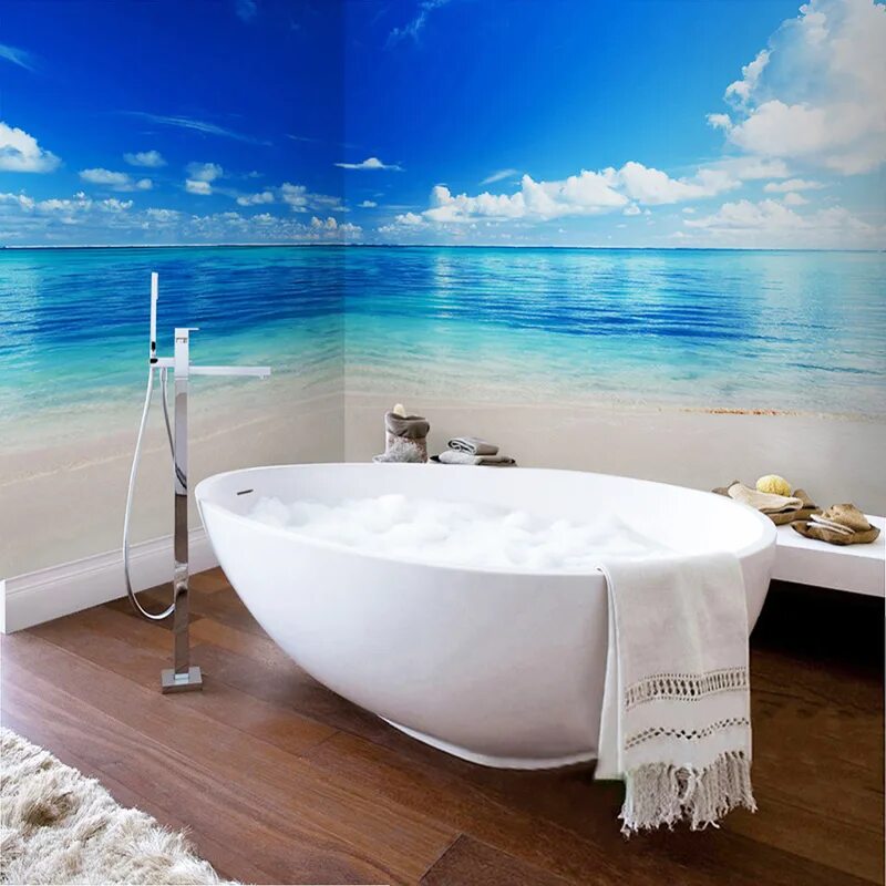 Ванная комната вода. Фотопанно в ванную комнату. Фотообои для ванной комнаты. Ванная море. Ванна в море.