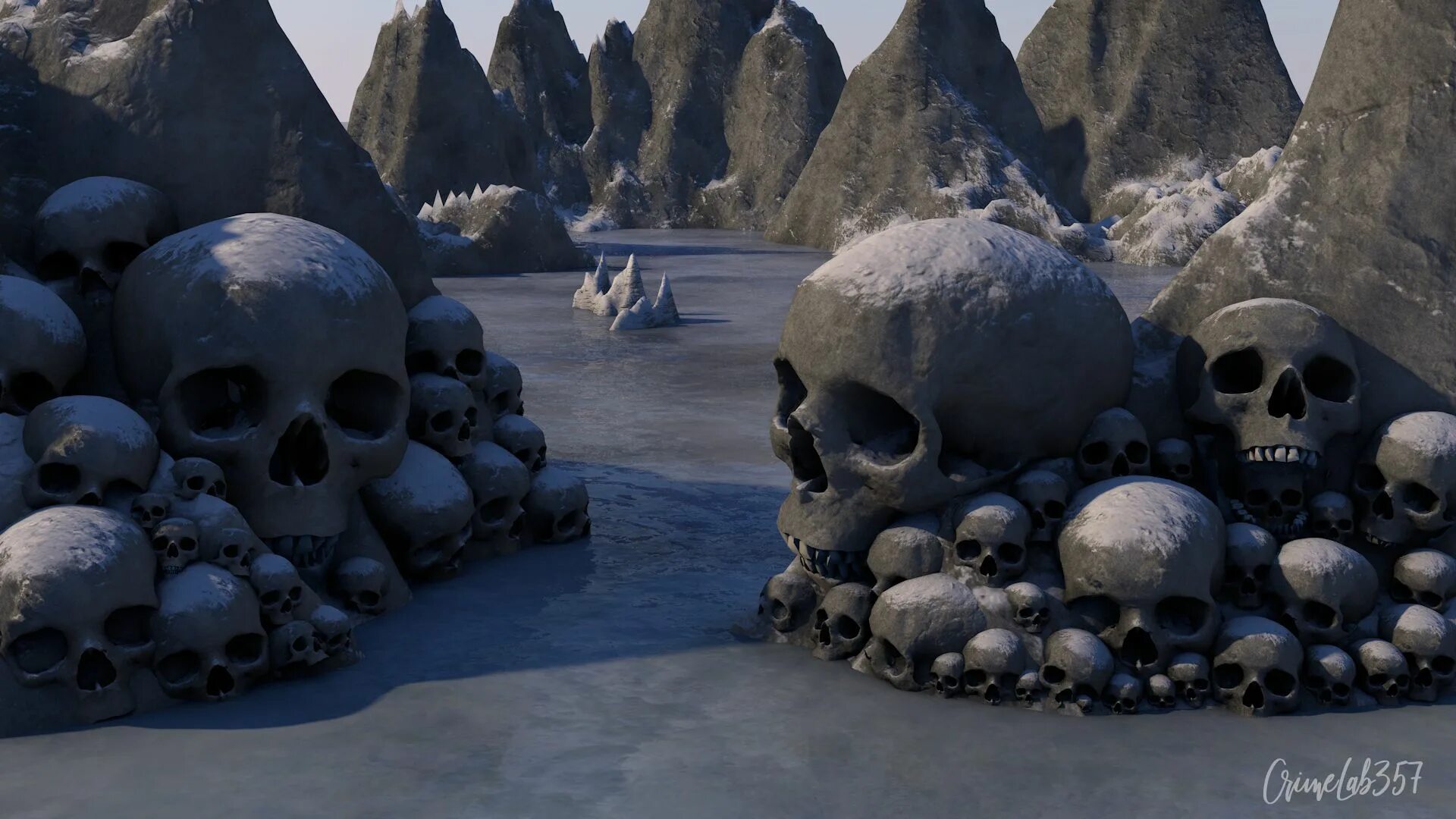 Остров черепов 1. Гора черепов арт. Много черепов.