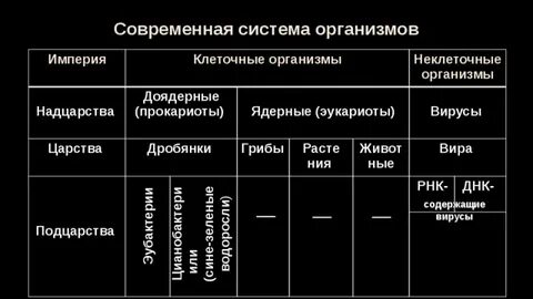 Формы жизни таблица